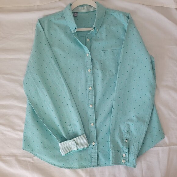 Blue Polka Dot Button Long Sleeve Shirt Womans Size XL - Picture 11 of 16